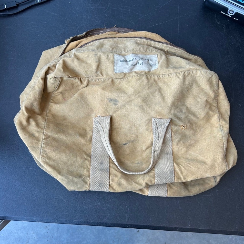 RARE Vintage Spanish Air Force MilitarY Canvas Duffel Bag Tan Utility Carryall